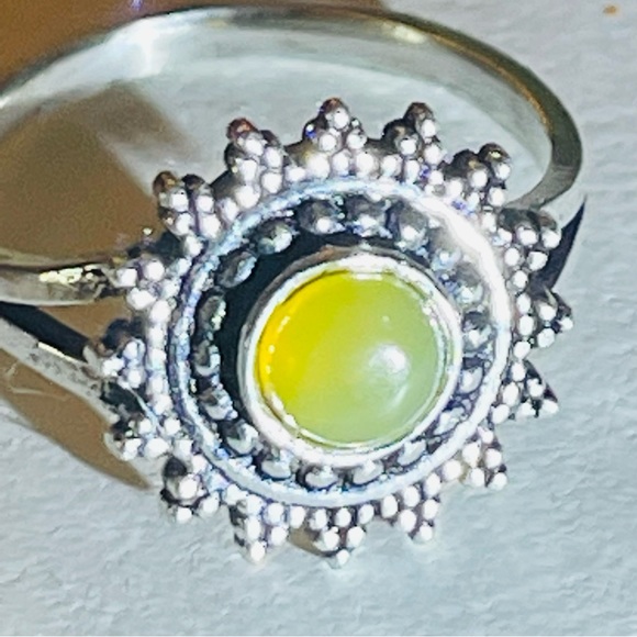 New RARE Cats Eye Chrysoberyl Yellow Green Artisan Sun 925 Sterling Silver Ring - Picture 15 of 17